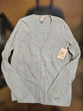McDuff 100% Cashmere Button Front V-Neck Sweater Light Blue U.S. Ladies Size XS